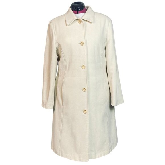 Kristen Blake 16P Wool & Cashmere Blend Winter White Midi Coat Button Front Vint - Picture 1 of 16